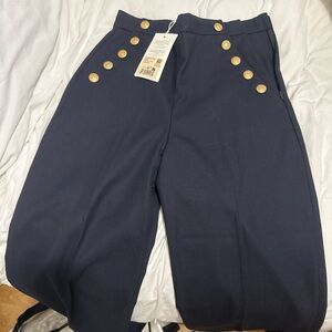 Sezane Navy Pantsuit with Gold Buttons